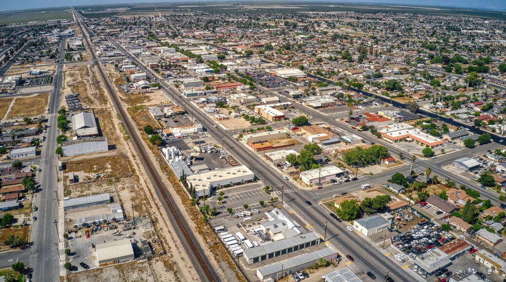 Aerial View of Downtown Delano, California in Spring