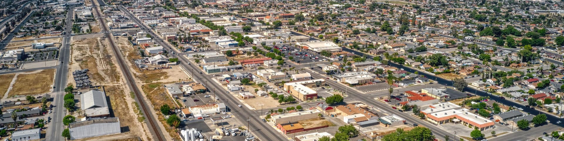 Aerial View of Downtown Delano, California in Spring