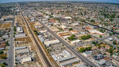 Aerial View of Downtown Delano, California in Spring