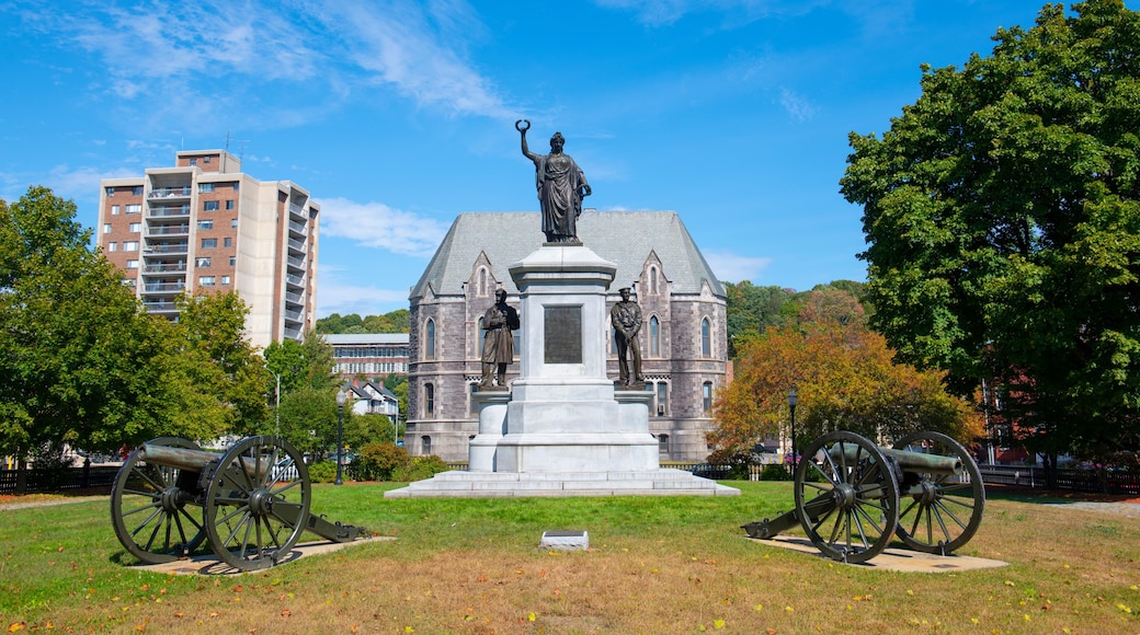 Civil War memorial in Monument Park on Main Street in downtown Fitchburg, Massachusetts MA, USA.