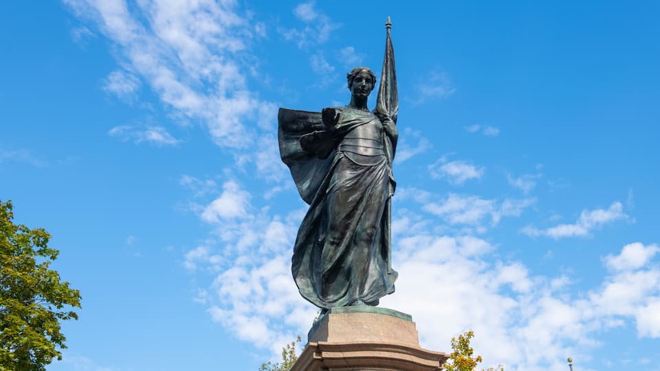 World War II veterans memorial in Upper Common on Main Street in downtown Fitchburg, Massachusetts MA, USA.