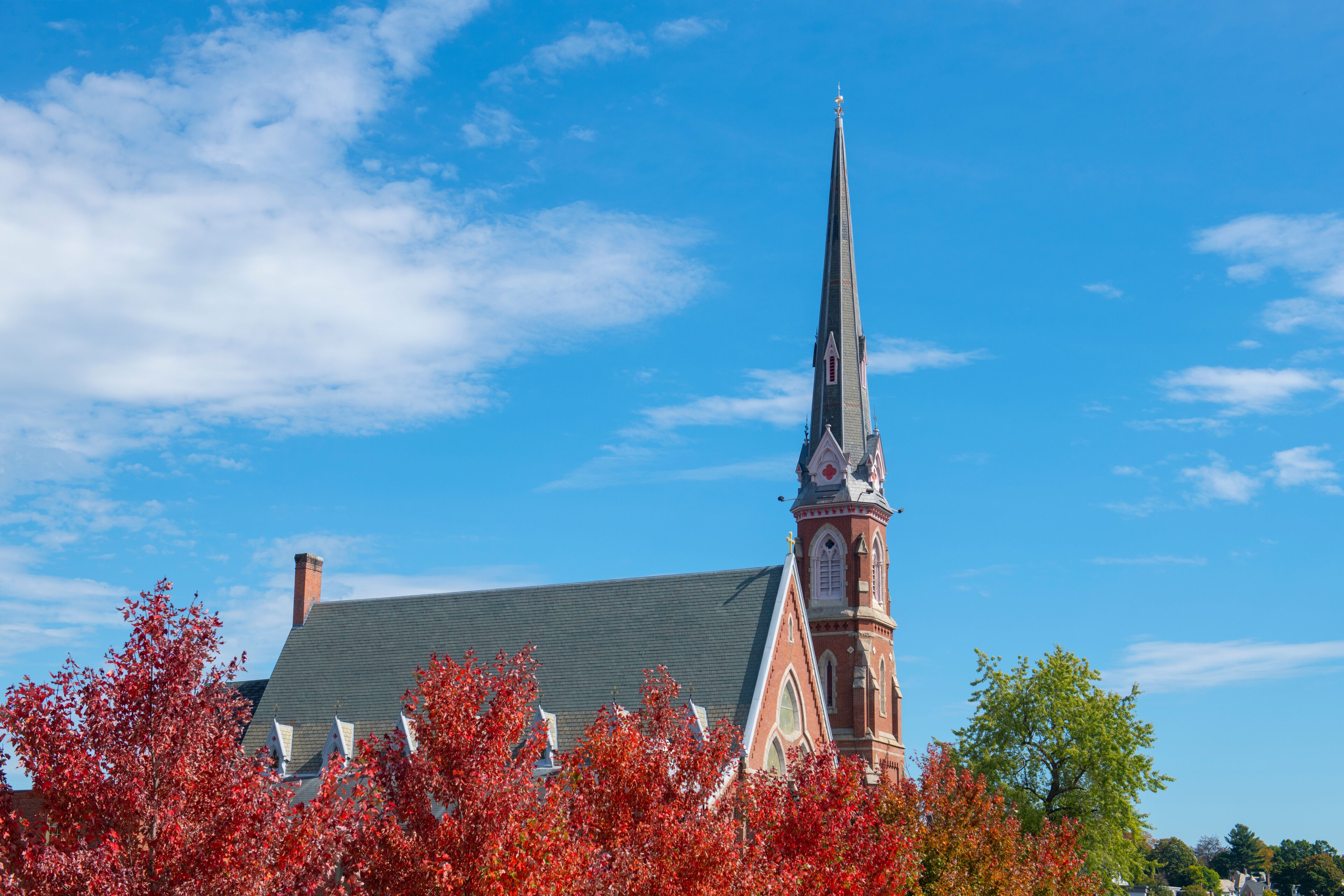Rollstone Congregational Church UCC at 199 Main Street in downtown Fitchburg, Massachusetts MA, USA. 