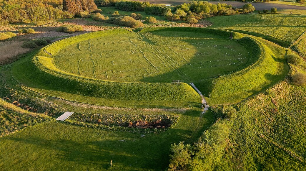Drone aerial photo of Viking ring fortress Fyrkat near Hobro Denmark