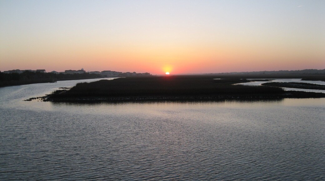 Sunset at high tide on the marsh at Ocean Isle.