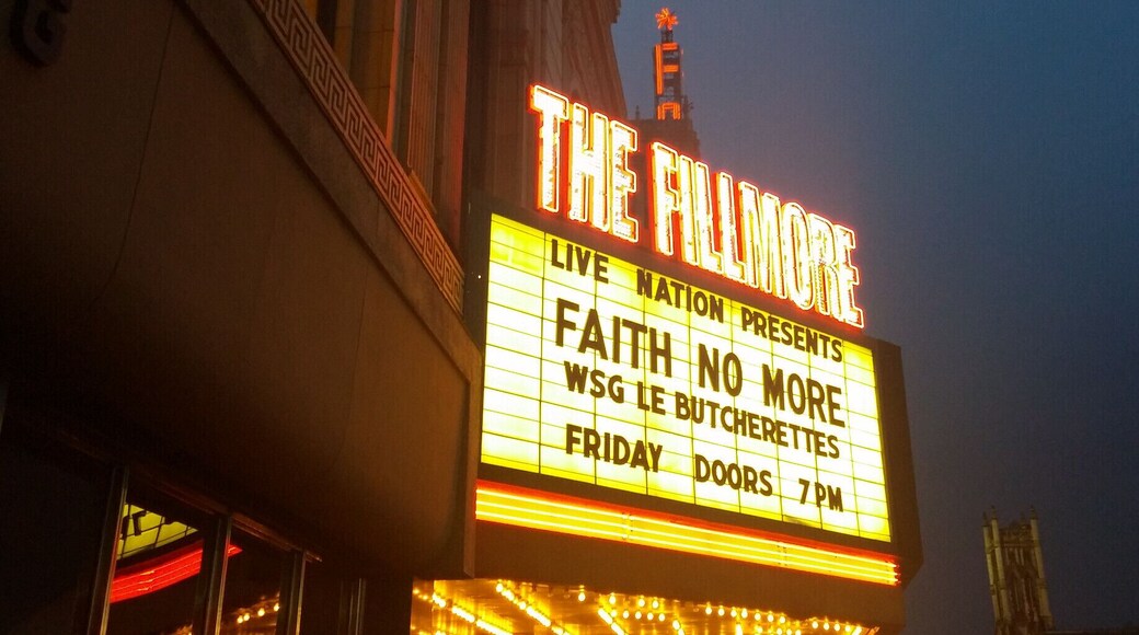Opened in 1925 and known for most of its existence as the State Theatre, the recently rebranded Fillmore Detroit is a nearly 3000 seat concert venue.
The towering marquee of the neighboring Fox Theatre can be seen photo-bombing in the backdrop.