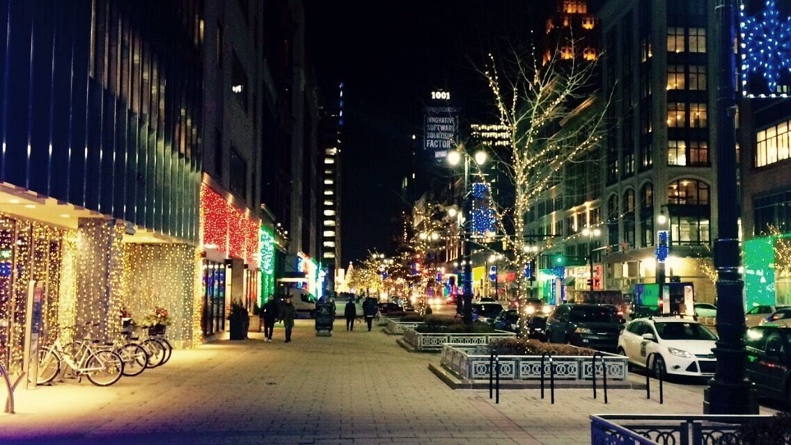 Holiday lights in Downtown Detroit!