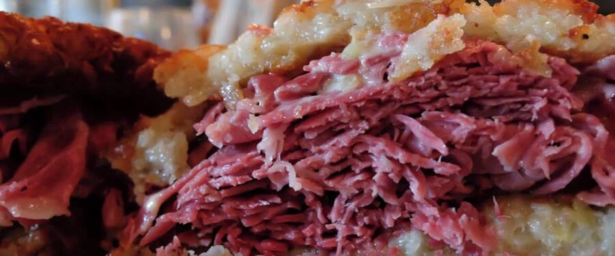 We needed some comfort food so we headed over to Maccabees in Midtown. I'd say we found it - Potato pancake sandwich filled with corned beef.