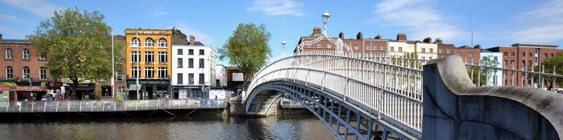A stone bridge over a river with buildings on either side.