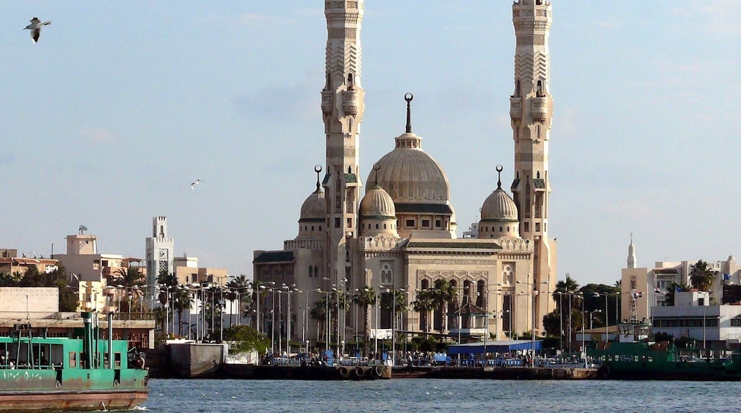 In "#PortSaid" #Egypt. Along the #Suez canal. Some beautiful architecture. And you got to love these long thin minarets.