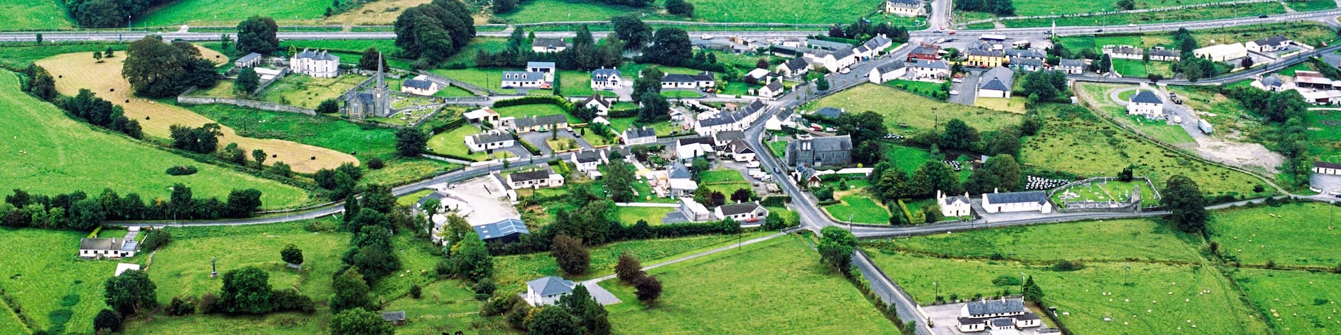 Aughrim, County Galway, Ireland. Battlefield site, Battle of Aughrim. Final defeat 1691 of Jacobites by army of William of Orange. Aerial