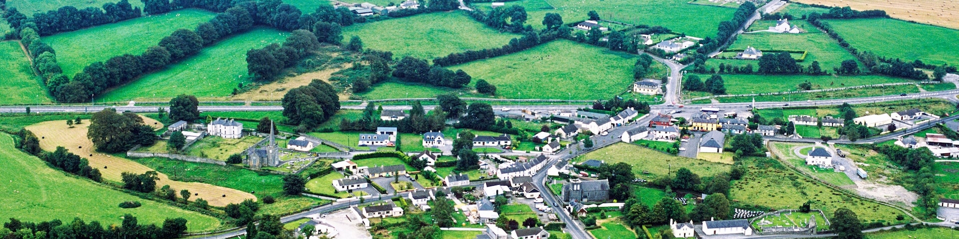 Aughrim, County Galway, Ireland. Battlefield site, Battle of Aughrim. Final defeat 1691 of Jacobites by army of William of Orange. Aerial