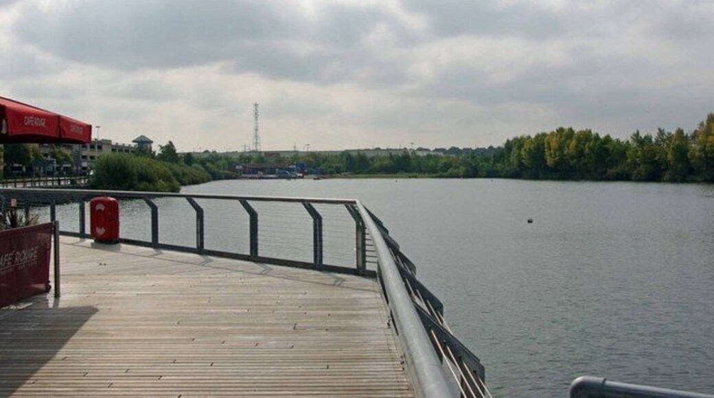 View from The Boardwalk. This is the view from 1497842 across the remnants of the lake at "Lakeside" before the construction of the Retail Park in the early 1980's and the Shopping centre in the following decade the lake in a flooded gravel pit covered about four times its current area.