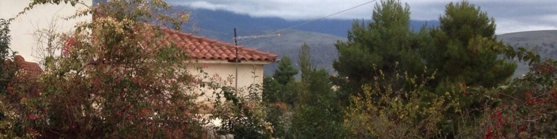 Handmade and painted carriage from the 1900's, in the garden of Archodiko Art Hotel