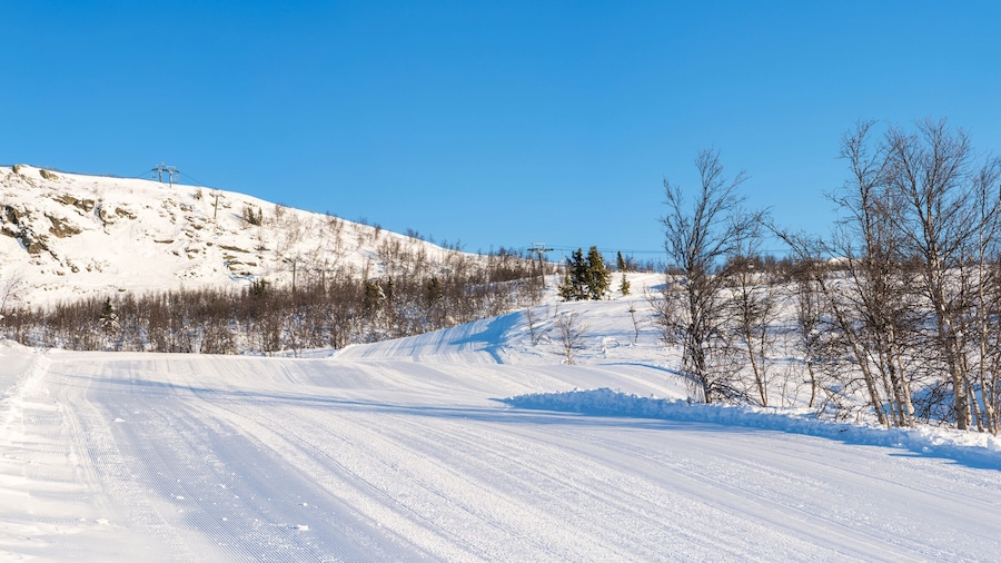 Wide panoramic view of snowy landscape in Beitostolen. Winter in Norway