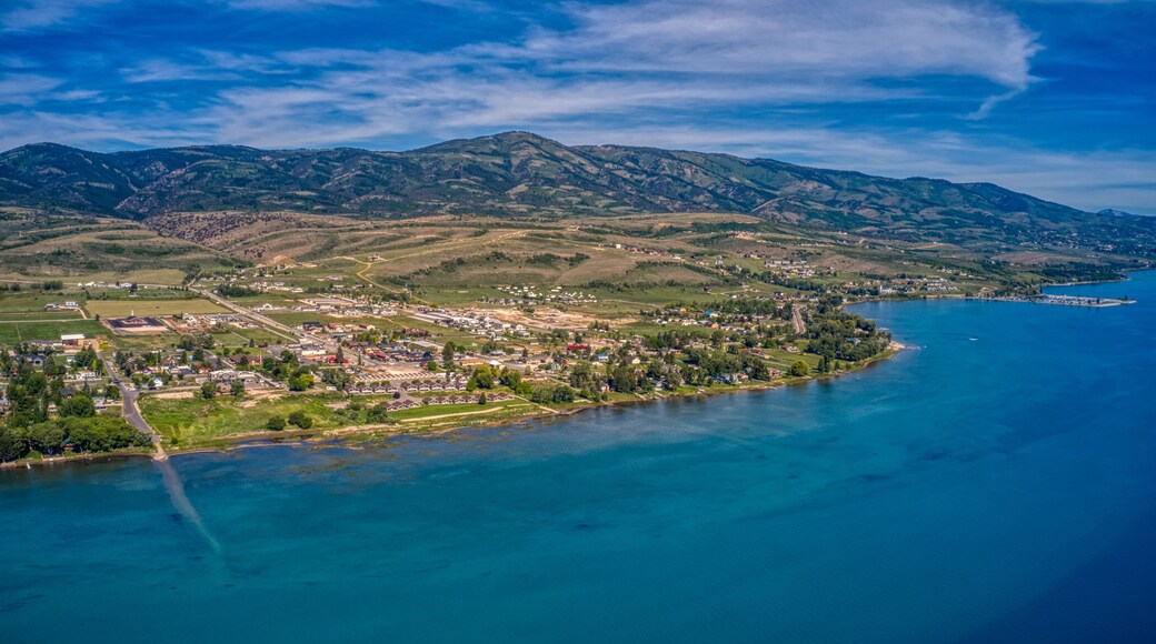 Aerial View of Garden City, Utah on the shore of Bear Lake