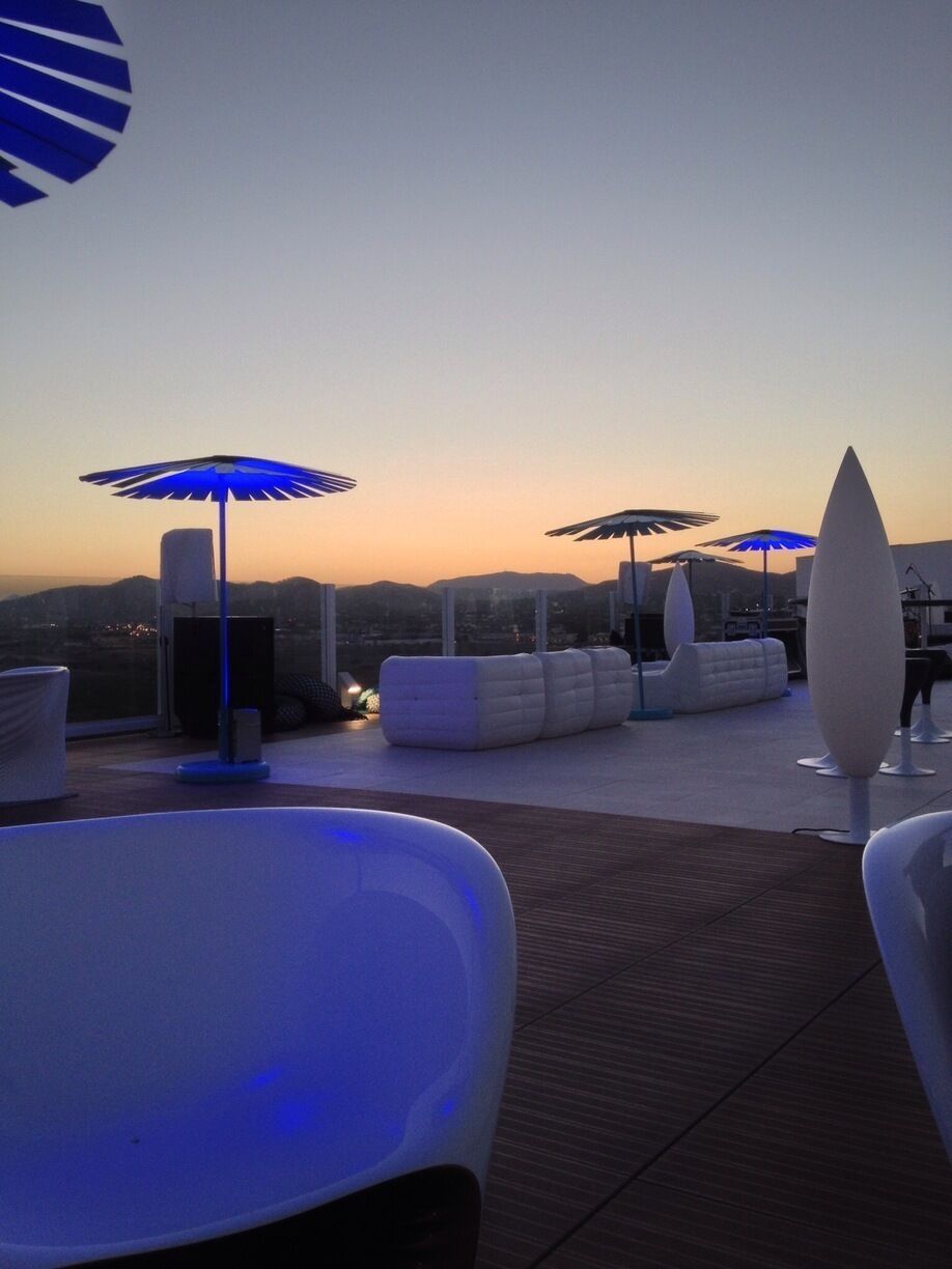 Beautiful bar on the top floor of the Hard Rock Cafe in Ibiza. Sit with your drink and watch the sunset :-)