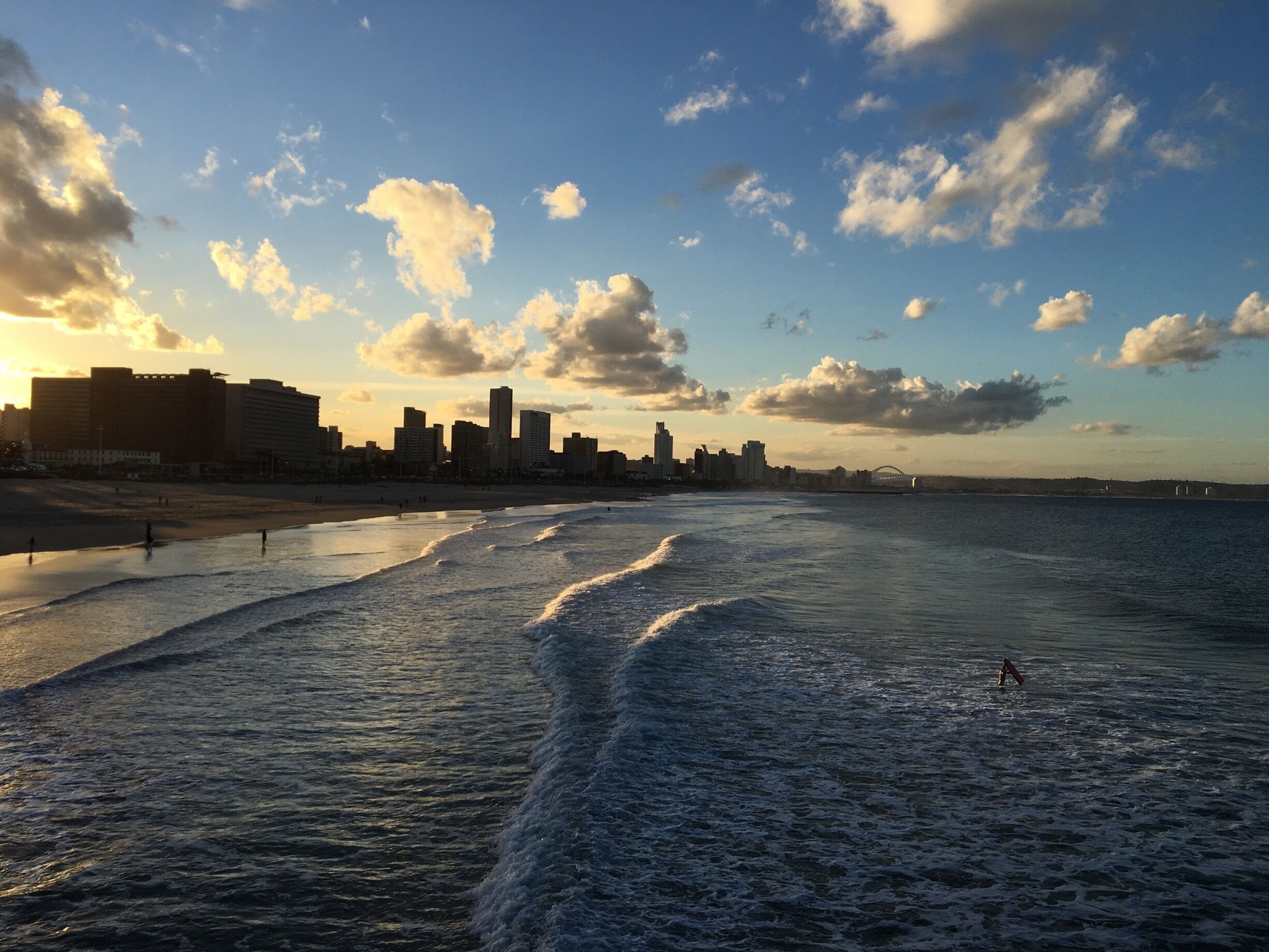 Beautiful Durban as the sun set from Moyo bar on the end of the pier