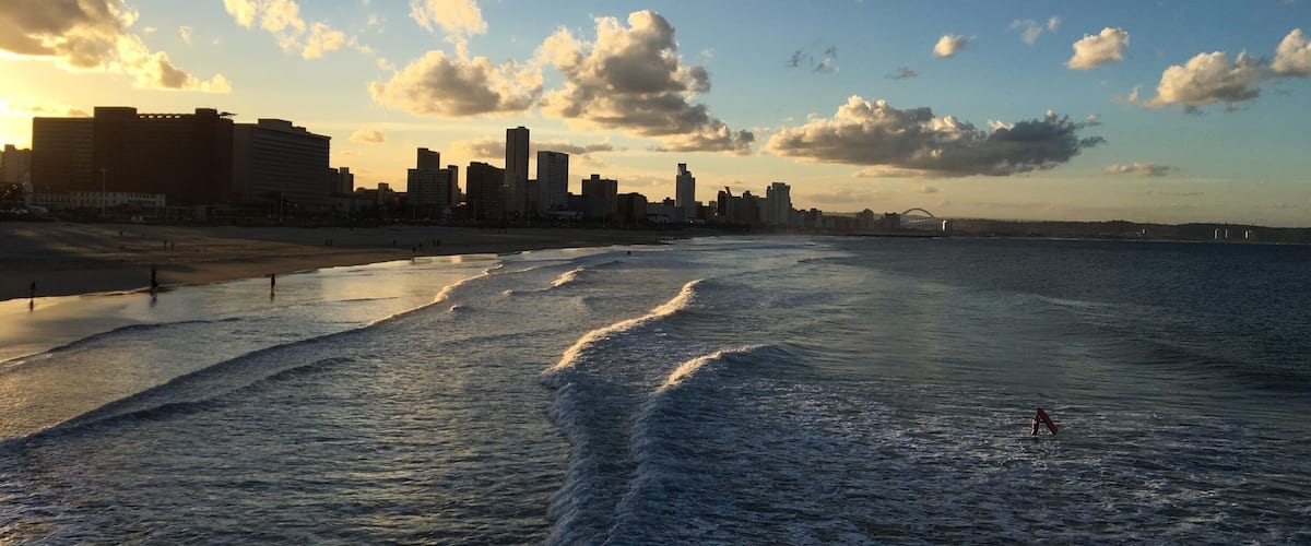Beautiful Durban as the sun set from Moyo bar on the end of the pier