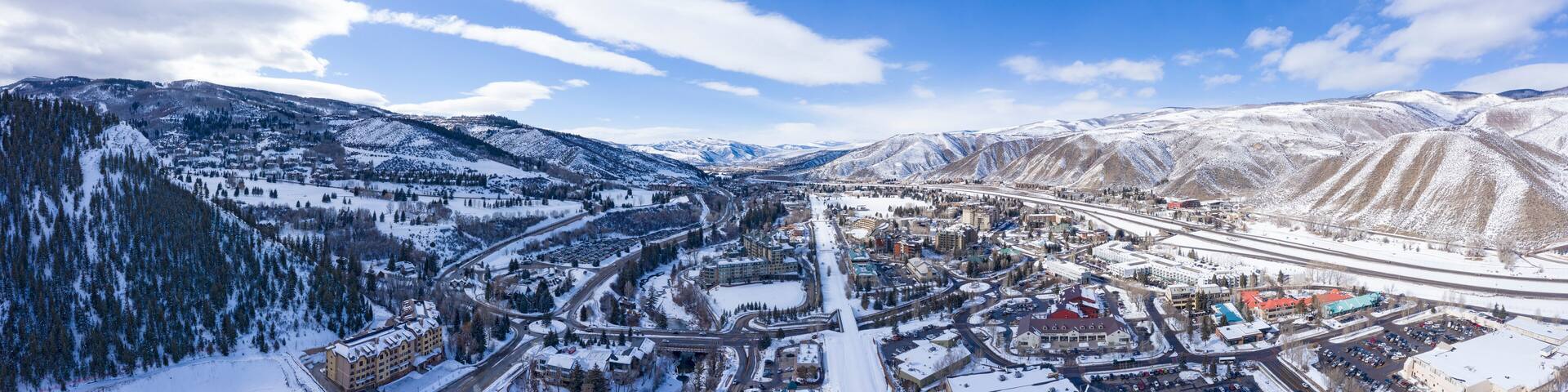 Avon Colorado USA Winter Panoramic View Ski Resort Town Snowy Mountain Peaks