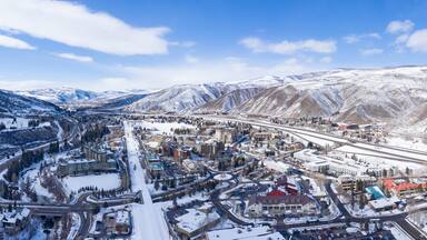 Avon Colorado USA Winter Panoramic View Ski Resort Town Snowy Mountain Peaks