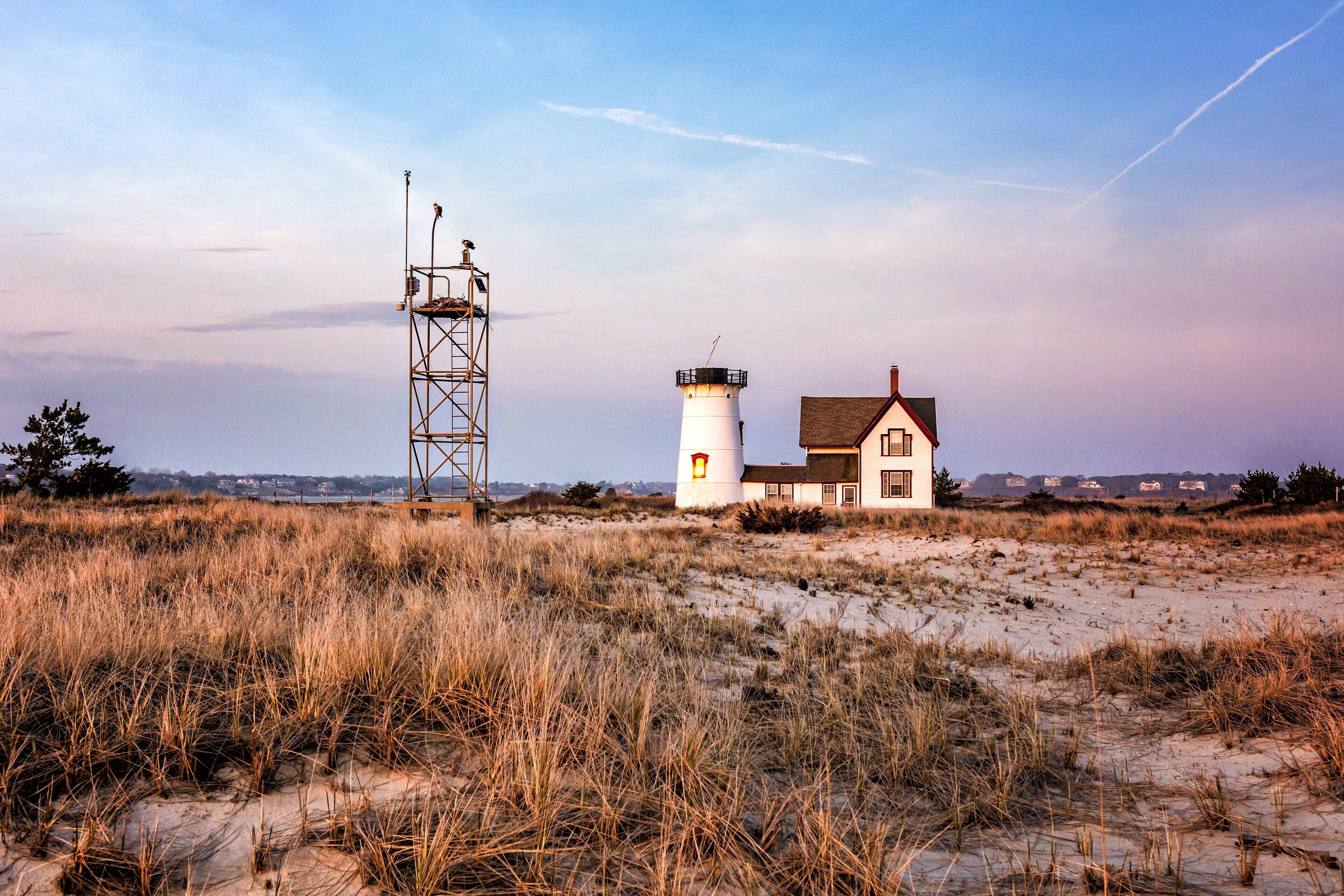 Stage Harbor Light, at sunset. Chatham, Massachusetts. #hiking #massachusetts #lighhouse 
