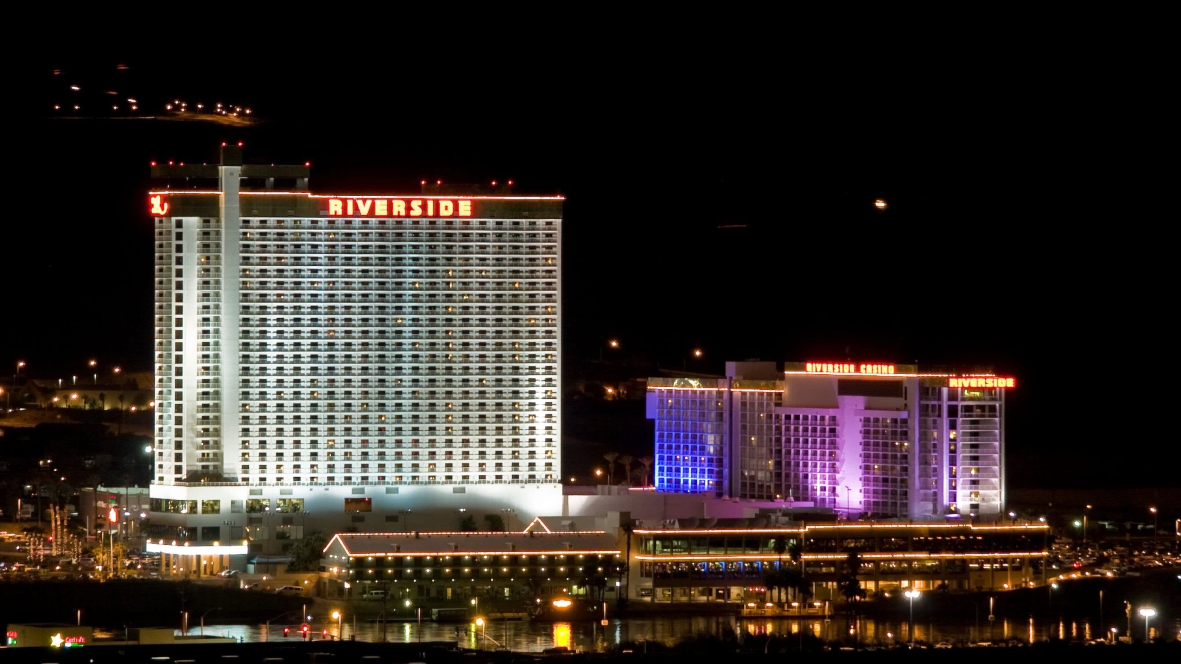 Brightly lit buildings in Laughlin, Nevada at night showcasing the vibrant atmosphere of the city