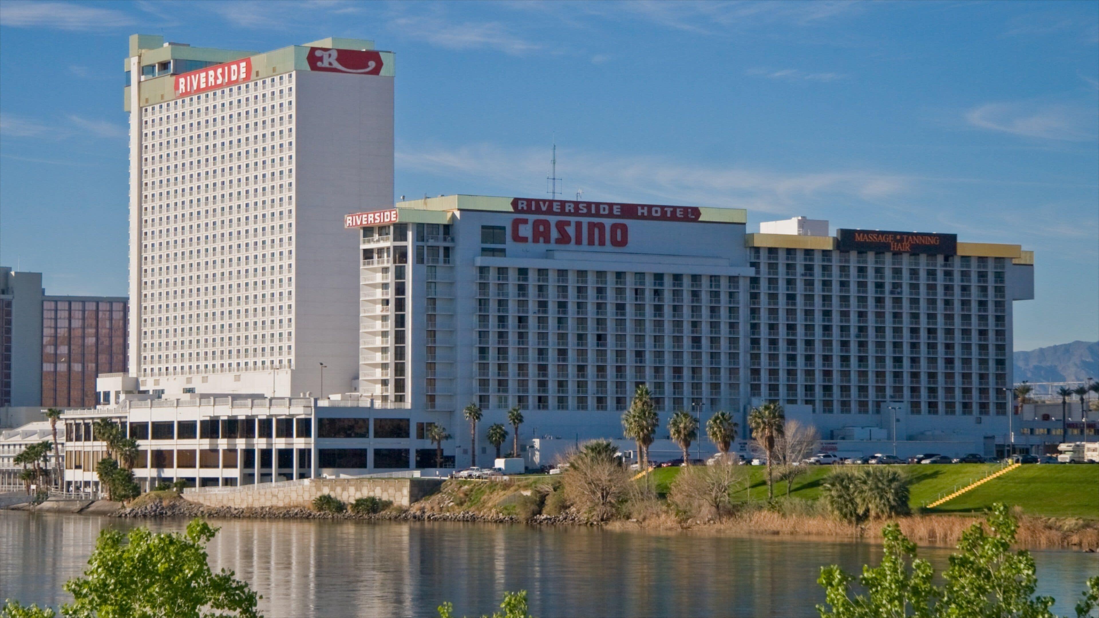 Enjoying the vibrant atmosphere of Laughlin, Nevada with the riverside and casino backdrop on a sunny day