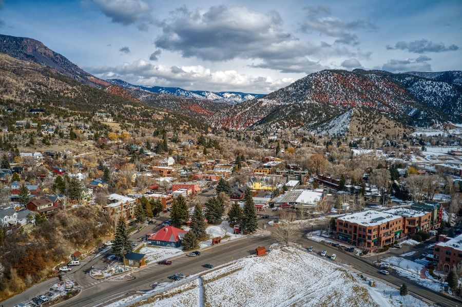 Aerial View of the Colorado Town of Basalt in Winter
