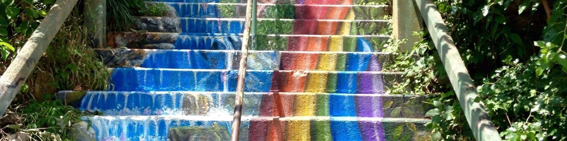 Colorful design on the stairs. I love the sense of culture through the arts in Eureka Springs.