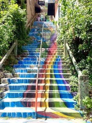 Colorful design on the stairs. I love the sense of culture through the arts in Eureka Springs.