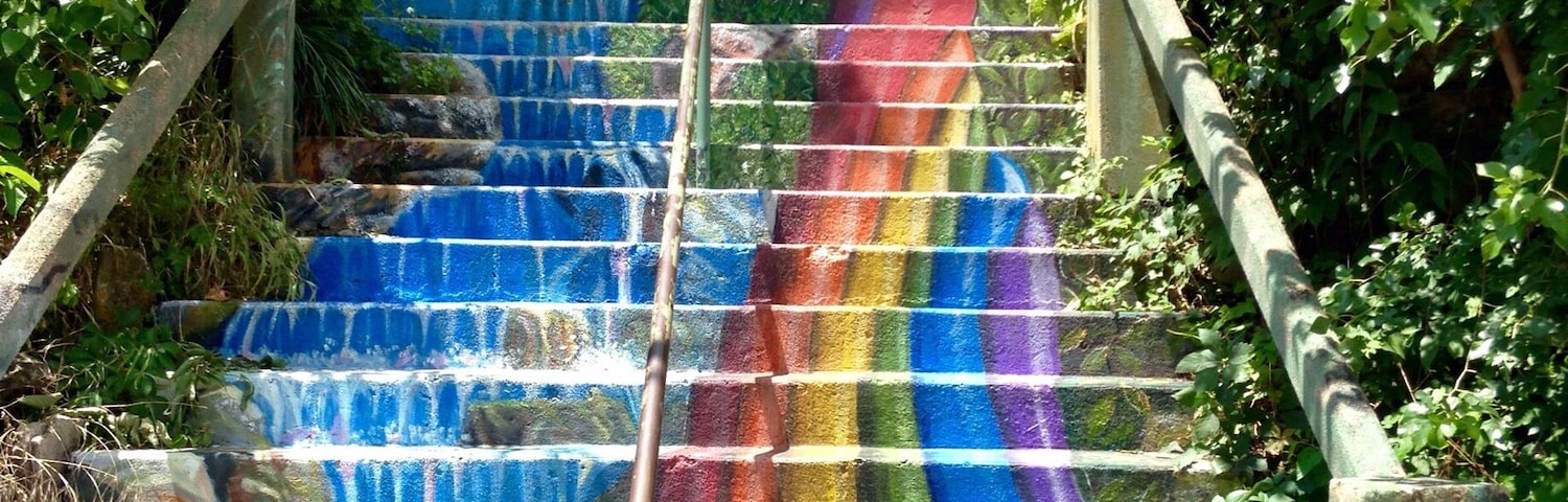 Colorful design on the stairs. I love the sense of culture through the arts in Eureka Springs.