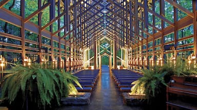 Eureka Springs showing modern architecture, interior views and a church or cathedral