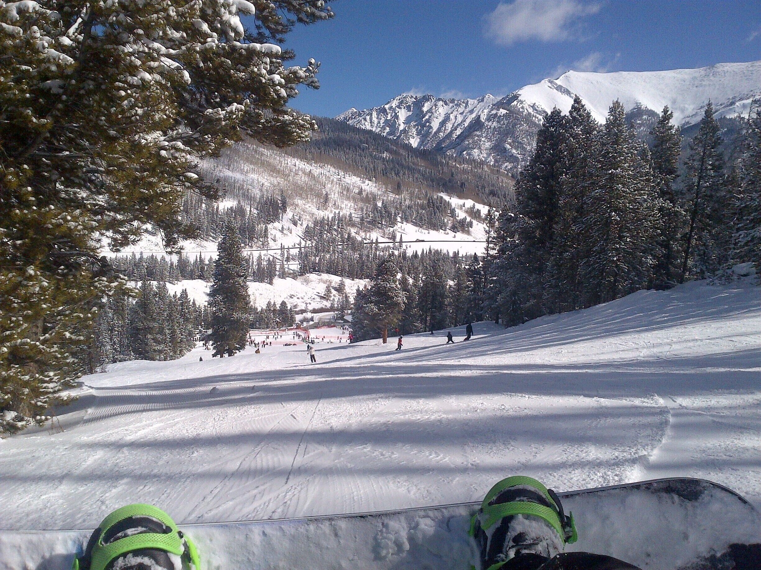 I love a nice sunny day of snowboarding at Copper Mountain. They offer plenty of powder stashes and great terrain parks. Look for the "noon groomer" runs to find great overnight powder.