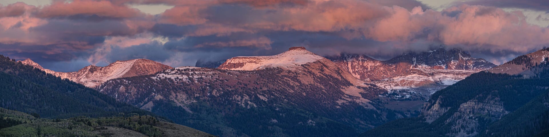 USA, Wyoming. Panoramic of clouds over Table Mountain and Tetons from the west