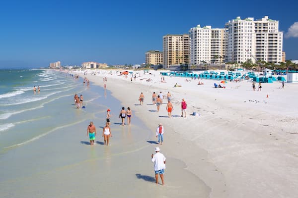 Clearwater Beach featuring a sandy beach and a coastal town