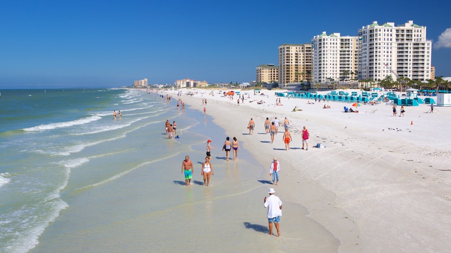 Clearwater Beach featuring a beach and a coastal town