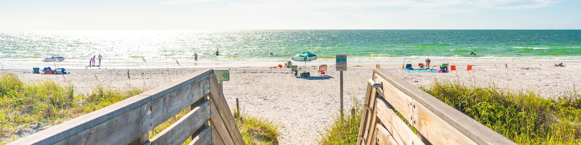 Wooden Boardwalk to Indian rocks beach in Florida, USA