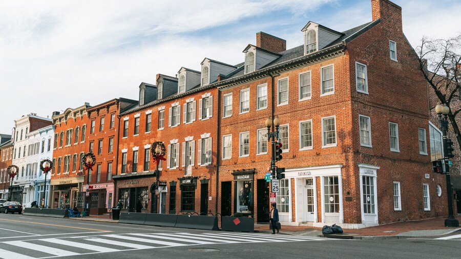Historic brick buildings along a street in Georgetown, Washington, D.C.