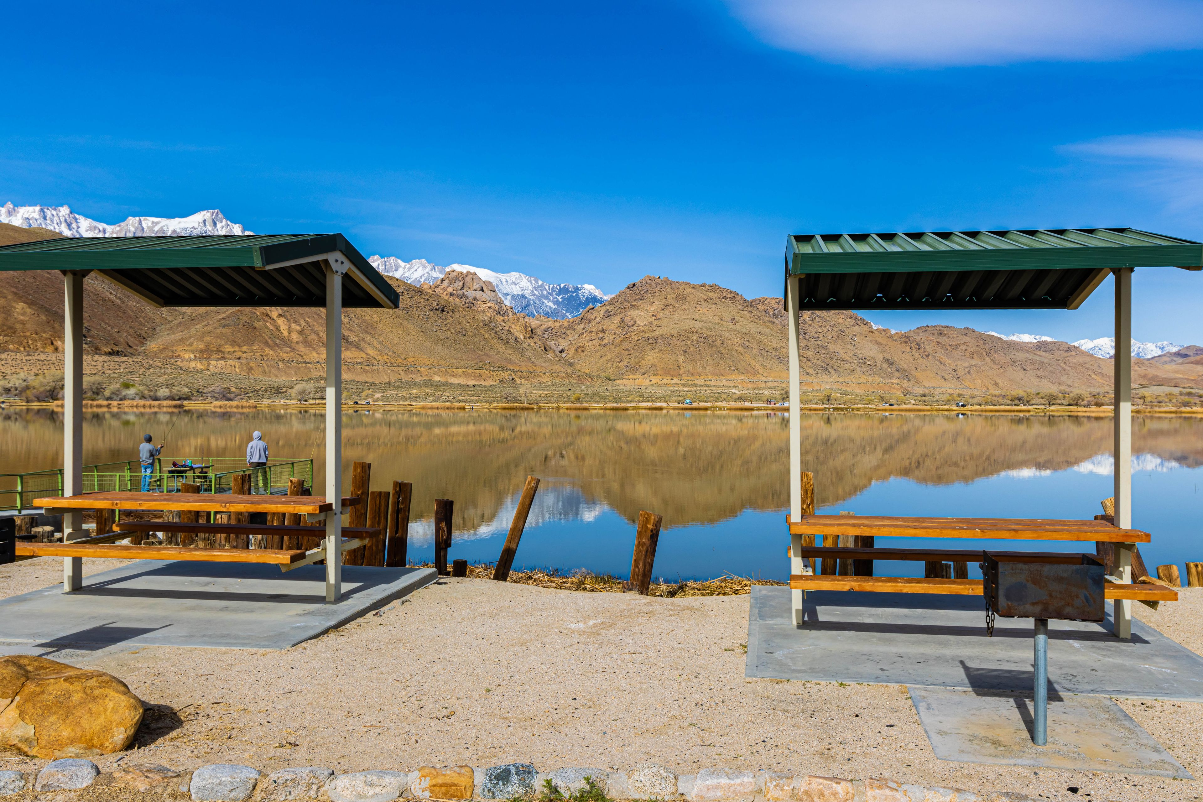 Reflections of The Foothills and Table With The Sierra Nevada Mountain Range on Diaz Lake, Lone Pine, California, USA