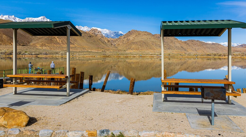 Reflections of The Foothills and Table With The Sierra Nevada Mountain Range on Diaz Lake, Lone Pine, California, USA