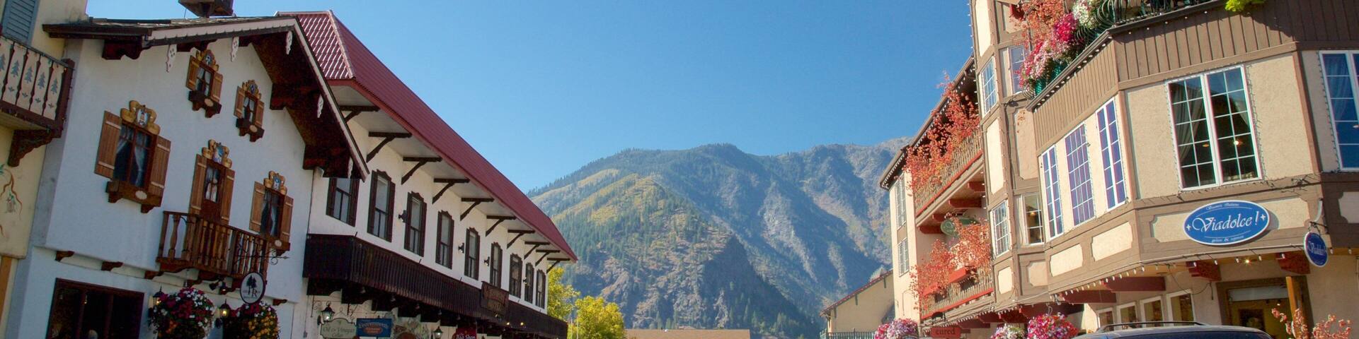 Leavenworth ofreciendo una pequeña ciudad o pueblo y escenas urbanas