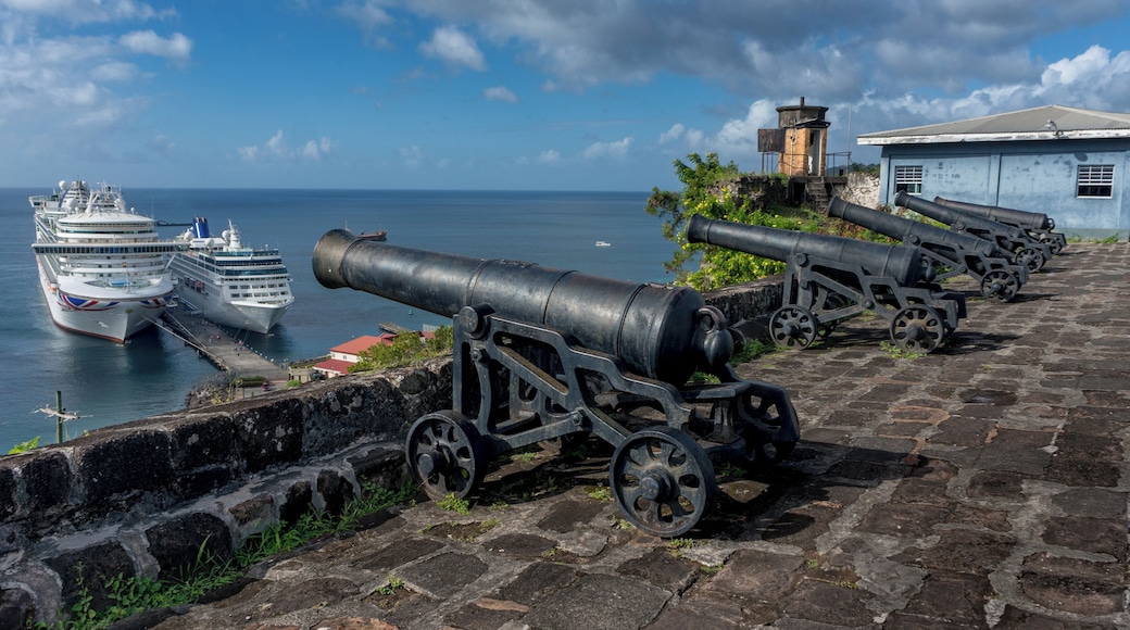 Located on the promontory to the west of the harbour is Fort George. Built in 1705 by the French, many of the buildings are now used by the police. One of the rooms has been converted to a gym and another to a sort of sewing room.
When I visited I did work out in the gym as I did not realise it was the Police GYM !
