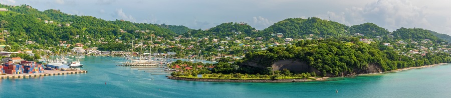 A panorama view from the ramparts of Fort St George across the inner harbour in Grenada