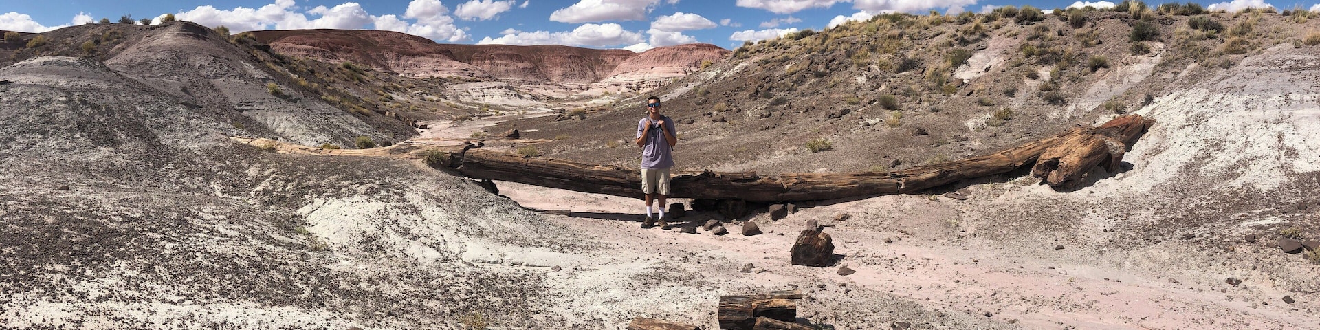 Today was officially three months of us on this trip around the US, we went to the Petrified Forest National Park and walked down an area of no trails to find the onyx bridge, on the way down we did the straight line challenge where we had to go up or down whatever was in our path and ended up climbing down a cliff, then we got near the point and had to detour to see the bridge, was a fun hike and a good way to celebrate our 3 months of traveling #adventure