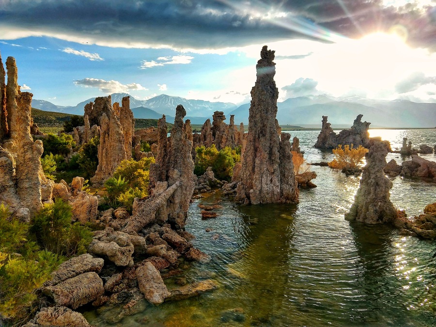 Tufa towers loom above the brine shrimp salty waters in the Eastern Sierras #Adventure