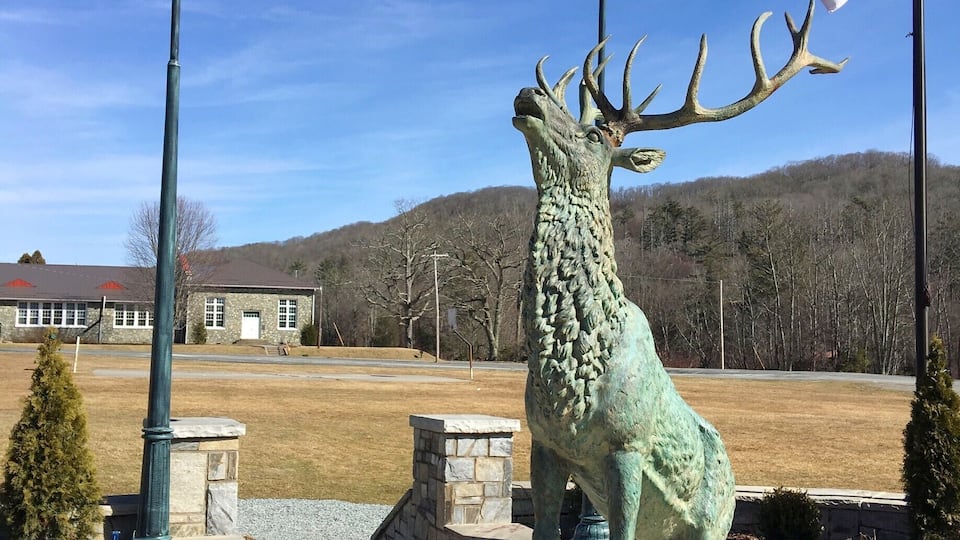 This is the headstone of Banner Elk, North Carolina. This elk has been in the town forever, but this past year the elk has been refurbished and installed as the centerpiece of the town. This elk frames Appalachia in the sense of this small town pride in the mountains. In the background you can see the historic elementary school and rolling mountains and once again the North Carolina pride of the state flag surrounding this elk even though about 100ft to the right there is another flagpole with the same flags raised high and proud. This is where every child in this town went to school in this picturesque location but as time rolls on is Appalachia move on too? #appalachianechoes