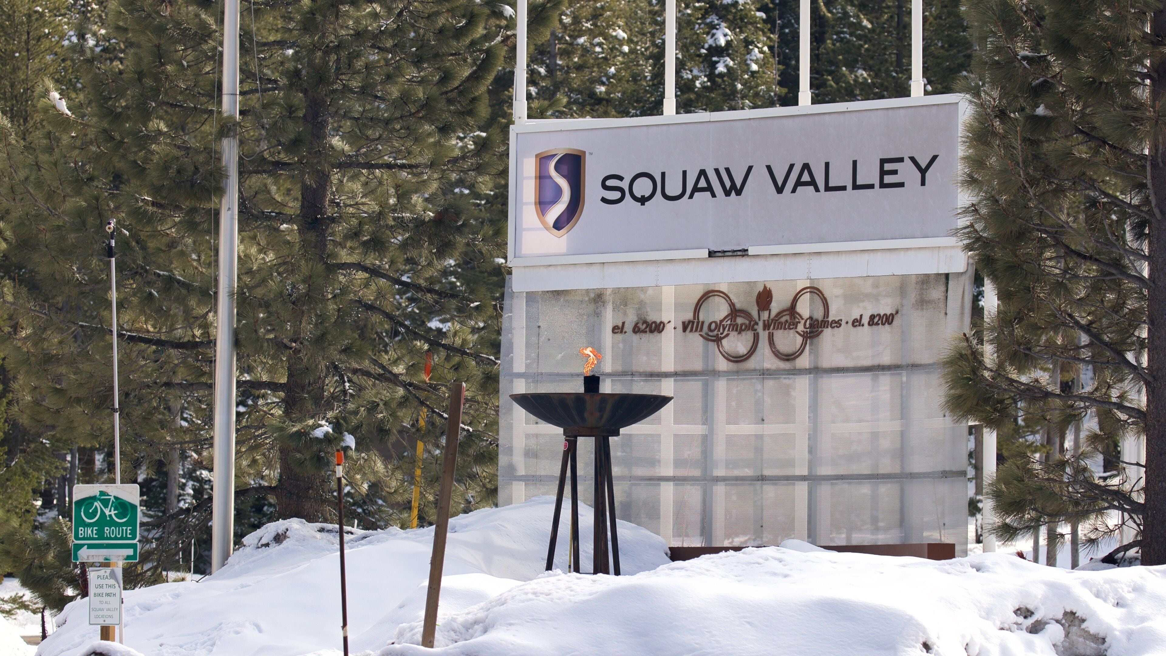 A sign for Squaw Valley with Olympic Winter Games logos.