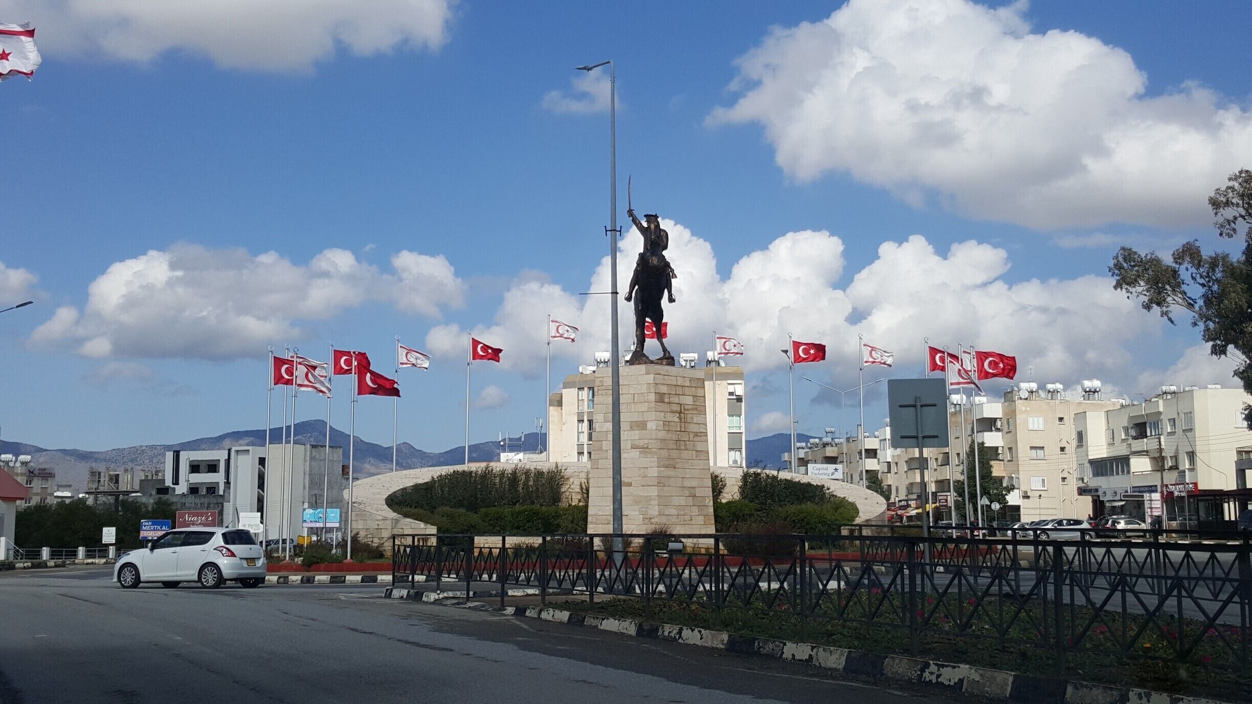Nicosia, Turk Republic of Northern Cyprus, Ataturk Monument with flags