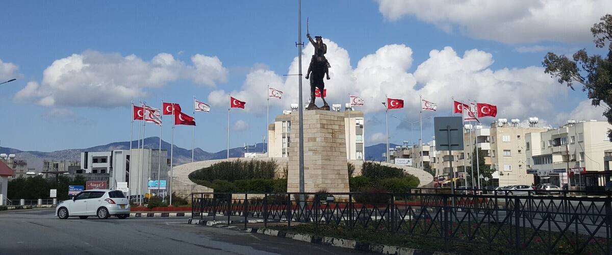 Nicosia, Turk Republic of Northern Cyprus, Ataturk Monument with flags