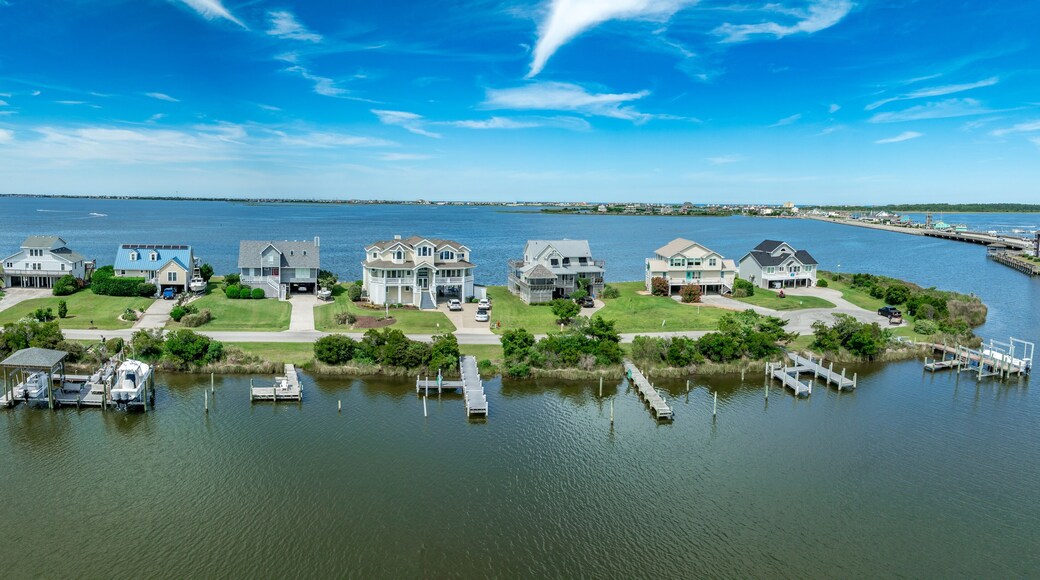 Luxury holiday villa real estate property with boat docks at Pond Island OBX North Carolina